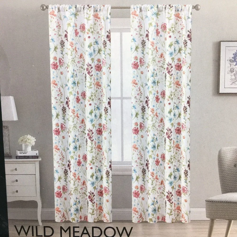 Laura Ashley Wild Meadow Sienna 6 Window Curtain Panel Set Floral Garden 38x96